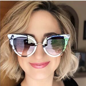 Diff Delilah- Eyewear White Cat-Eye Sunglasses with Mirrored Gradient Lenses